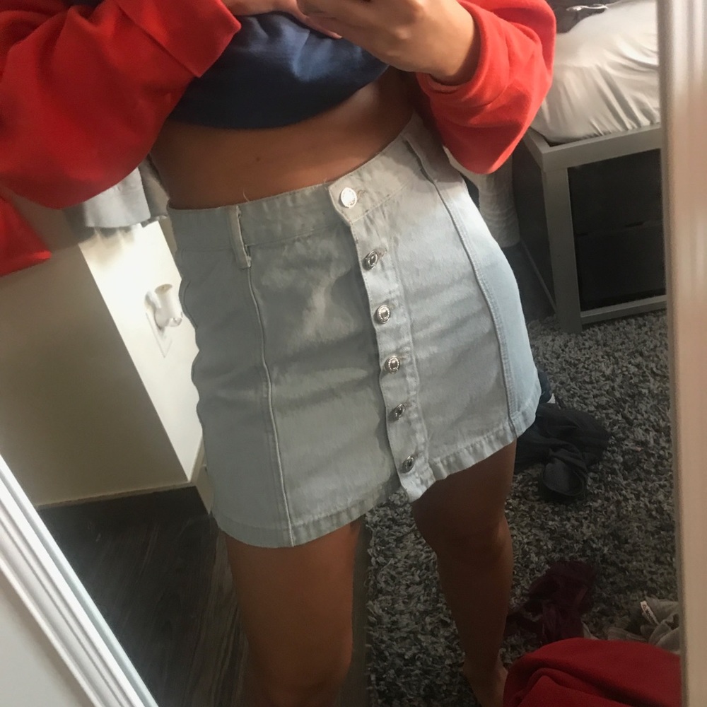 Denim button up skirt.